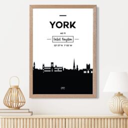 ARTZE York Black & White City Skyline Framed Print SIZE: A3 with Oak Frame - Size: A4 - thumbnail 2