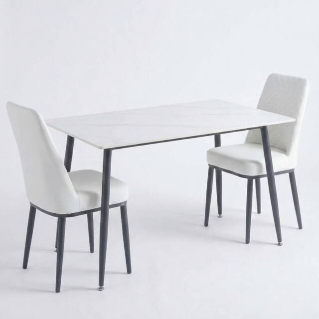 HOME LUXE INTERIOR Set of 2 Oxford White PU Leather Dining Chairs with Slim Metal Legs - image 1