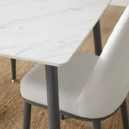 HOME LUXE INTERIOR Set of 2 Oxford White PU Leather Dining Chairs with Slim Metal Legs - thumbnail 6