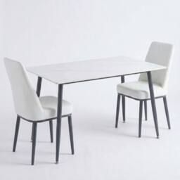 HOME LUXE INTERIOR Set of 2 Oxford White PU Leather Dining Chairs with Slim Metal Legs