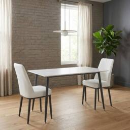 HOME LUXE INTERIOR Set of 2 Oxford White PU Leather Dining Chairs with Slim Metal Legs - thumbnail 3