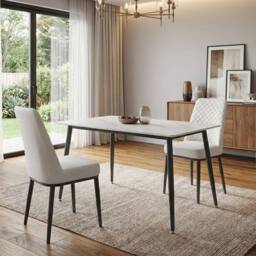 HOME LUXE INTERIOR Set of 2 Oxford White PU Leather Dining Chairs with Slim Metal Legs - thumbnail 2