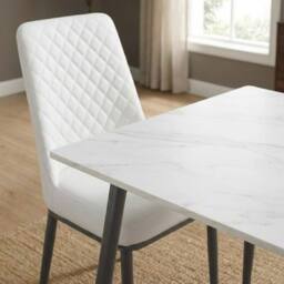 HOME LUXE INTERIOR Set of 2 Oxford White PU Leather Dining Chairs with Slim Metal Legs - thumbnail 8