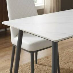 HOME LUXE INTERIOR Set of 2 Oxford White PU Leather Dining Chairs with Slim Metal Legs - thumbnail 5