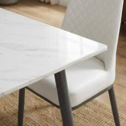 HOME LUXE INTERIOR Set of 2 Oxford White PU Leather Dining Chairs with Slim Metal Legs - thumbnail 7