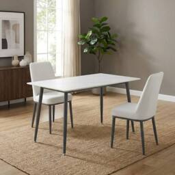 HOME LUXE INTERIOR Set of 2 Oxford White PU Leather Dining Chairs with Slim Metal Legs - thumbnail 4