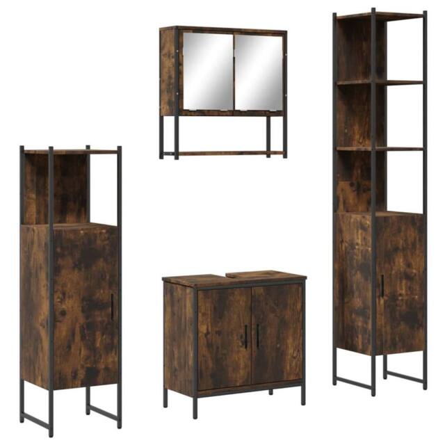 Berkfield Home 4 Piece Bathroom Furniture Set Smoked Oak Engineered Wood in Brown - image 1