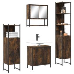 Berkfield Home 4 Piece Bathroom Furniture Set Smoked Oak Engineered Wood in Brown - thumbnail 2