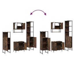 Berkfield Home 4 Piece Bathroom Furniture Set Smoked Oak Engineered Wood in Brown - thumbnail 9