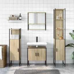 Berkfield Home 4 Piece Bathroom Furniture Set Smoked Oak Engineered Wood in Brown - thumbnail 4