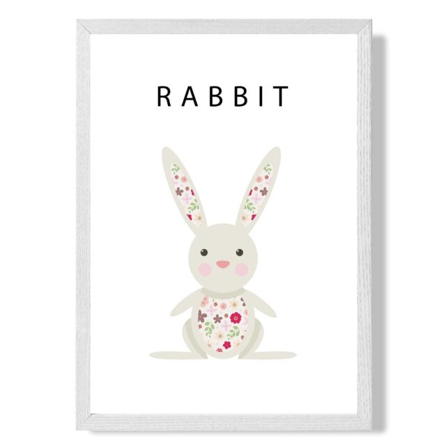 ARTZE Cute Pink Floral Rabbit Framed Print SIZE: A4 with White Frame - image 1