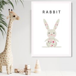 ARTZE Cute Pink Floral Rabbit Framed Print SIZE: A4 with White Frame - thumbnail 2