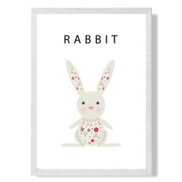 ARTZE Cute Pink Floral Rabbit Framed Print SIZE: A4 with White Frame