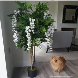 Leaf 130cm Artificial Wisteria Tree White Flowers Copper Planter in Green - thumbnail 6