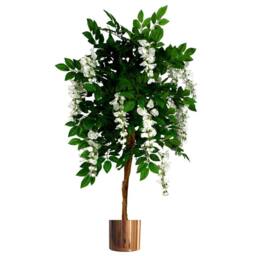 Leaf 130cm Artificial Wisteria Tree White Flowers Copper Planter in Green - thumbnail 3