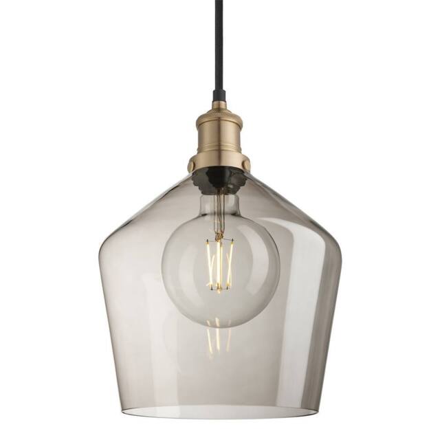 Industville Brooklyn Smoked Glass Schoolhouse Pendant Light - 10 Inch - Mocha in Metallic Gold - Size: 10 inches