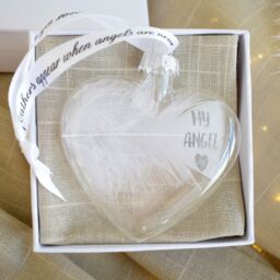 Amaya Rose Ltd MY ANGEL In Memory of Feather Heart Bauble Gift Boxed in Clear - thumbnail 4