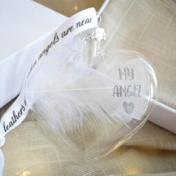 Amaya Rose Ltd MY ANGEL In Memory of Feather Heart Bauble Gift Boxed in Clear - thumbnail 5