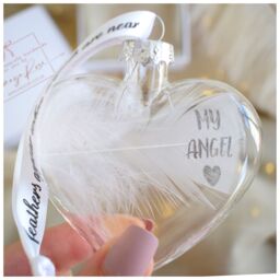 Amaya Rose Ltd MY ANGEL In Memory of Feather Heart Bauble Gift Boxed in Clear - thumbnail 2