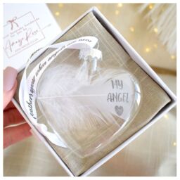 Amaya Rose Ltd MY ANGEL In Memory of Feather Heart Bauble Gift Boxed in Clear - thumbnail 1