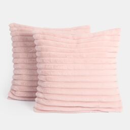 OHS 2 x Faux Fur Thick Rib Cushion Covers in Pink - Size: 45 cm x 45 cm - thumbnail 4
