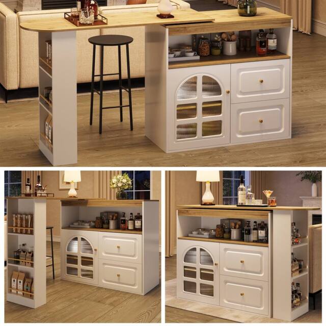 Matteo White Rotating Extendable Sideboard Cabinet with Glass & Drawers - image 1