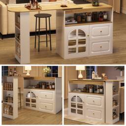 Matteo White Rotating Extendable Sideboard Cabinet with Glass & Drawers