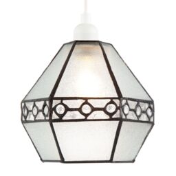 Happy Homewares Industrial Style Pendant Light Shade with Frosted Glass & Clear Gems - thumbnail 5