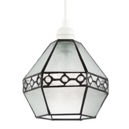 Happy Homewares Industrial Style Pendant Light Shade with Frosted Glass & Clear Gems - thumbnail 2