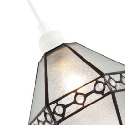 Happy Homewares Industrial Style Pendant Light Shade with Frosted Glass & Clear Gems - thumbnail 8