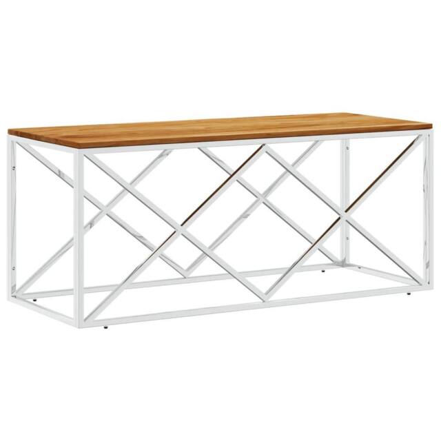 Berkfield Home Coffee Table Stainless Steel & Solid Wood Acacia in Silver - image 1