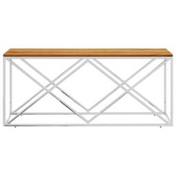 Berkfield Home Coffee Table Stainless Steel & Solid Wood Acacia in Silver - thumbnail 3