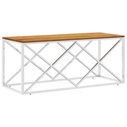 Berkfield Home Coffee Table Stainless Steel & Solid Wood Acacia in Silver