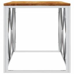 Berkfield Home Coffee Table Stainless Steel & Solid Wood Acacia in Silver - thumbnail 4
