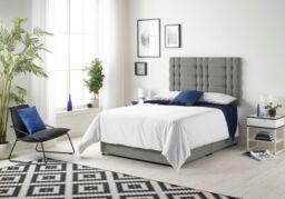 Somnior Bliss Divan Bed with Sprung Memory Foam Mattress & Headboard Linen Fabric in Silver - Size: Small Double - thumbnail 2