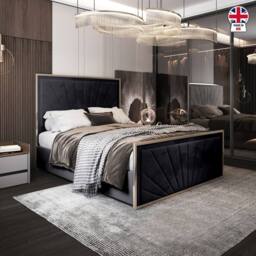 Casani Somerton Upholstered Soft Velvet Black Metal Designer Bed Frame - Size: Double - thumbnail 5