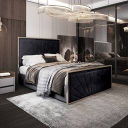 Casani Somerton Upholstered Soft Velvet Black Metal Designer Bed Frame - Size: Double - thumbnail 2