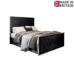 Casani Somerton Upholstered Soft Velvet Black Metal Designer Bed Frame - Size: Double - thumbnail 4