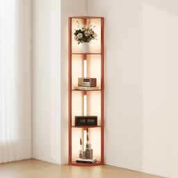 HOMCOM Corner Floor Lamp with Dimmable Warm White LED Light, for Living Room in Brown - thumbnail 2