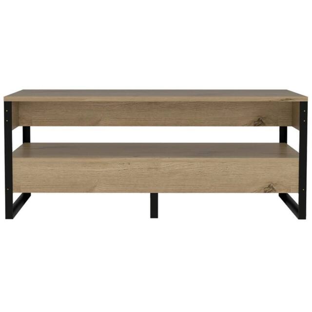 FORGEVIO Industrial Bleached Pine Black Metal Frame Furniture Coffee Table in Brown - image 1