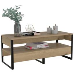 FORGEVIO Industrial Bleached Pine Black Metal Frame Furniture Coffee Table in Brown - thumbnail 3