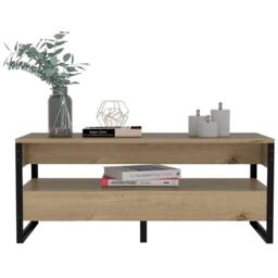 FORGEVIO Industrial Bleached Pine Black Metal Frame Furniture Coffee Table in Brown - thumbnail 2