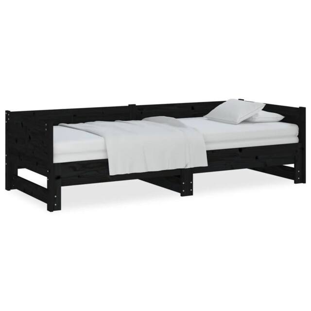 Berkfield Home Pull-out Day Bed Black Solid Wood Pine 2x(90x200) cm - image 1