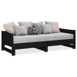 Berkfield Home Pull-out Day Bed Black Solid Wood Pine 2x(90x200) cm - thumbnail 4