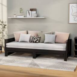 Berkfield Home Pull-out Day Bed Black Solid Wood Pine 2x(90x200) cm - thumbnail 2