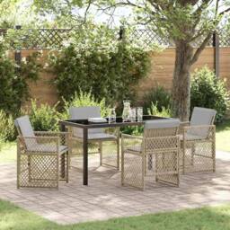 Berkfield Home Modern 5 Piece Garden Dining Set with Cushions Beige Poly Rattan - thumbnail 2