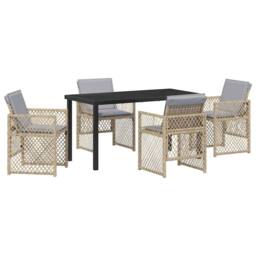 Berkfield Home Modern 5 Piece Garden Dining Set with Cushions Beige Poly Rattan - thumbnail 3