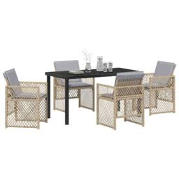 Berkfield Home Modern 5 Piece Garden Dining Set with Cushions Beige Poly Rattan