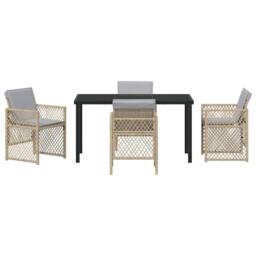 Berkfield Home Modern 5 Piece Garden Dining Set with Cushions Beige Poly Rattan - thumbnail 7