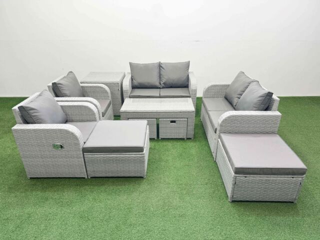 Fimous PE Wicker Rattan Furniture Sofa Sets with Coffee Table Love Sofa in Light Grey - image 1